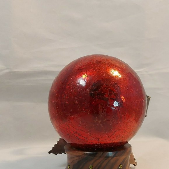 Mercury Glass Kugel Red Crackle Lg 4” Diameter Christmas Ornament Metal Bow Cap - Picture 4 of 7
